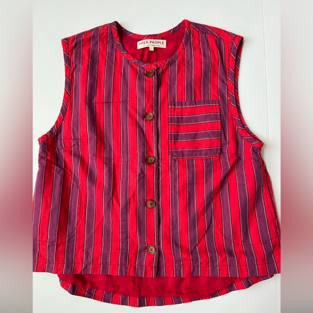 Free People Red and purple Button Down Shirt